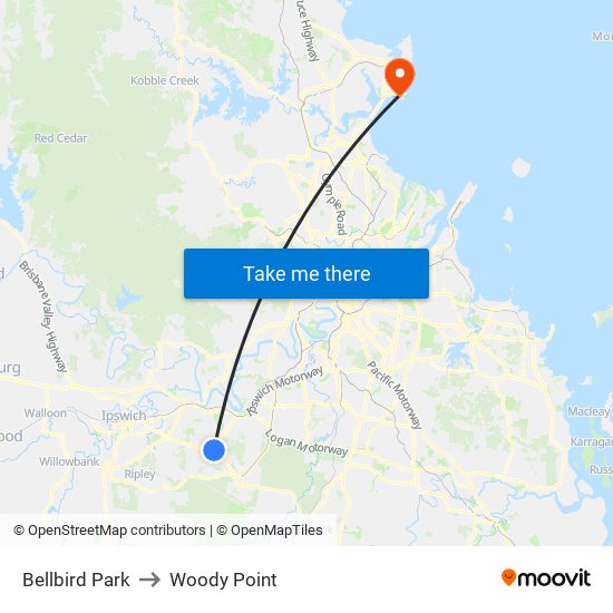 Bellbird Park to Woody Point map