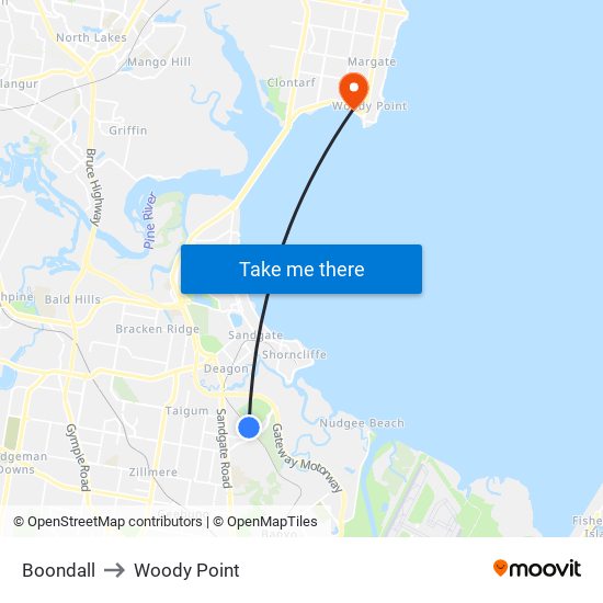 Boondall to Woody Point map