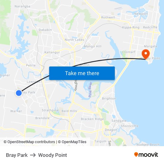 Bray Park to Woody Point map