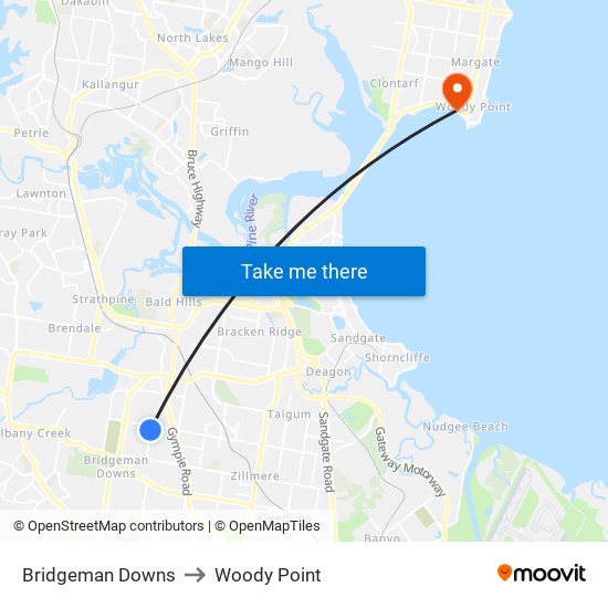 Bridgeman Downs to Woody Point map