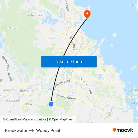 Brookwater to Woody Point map