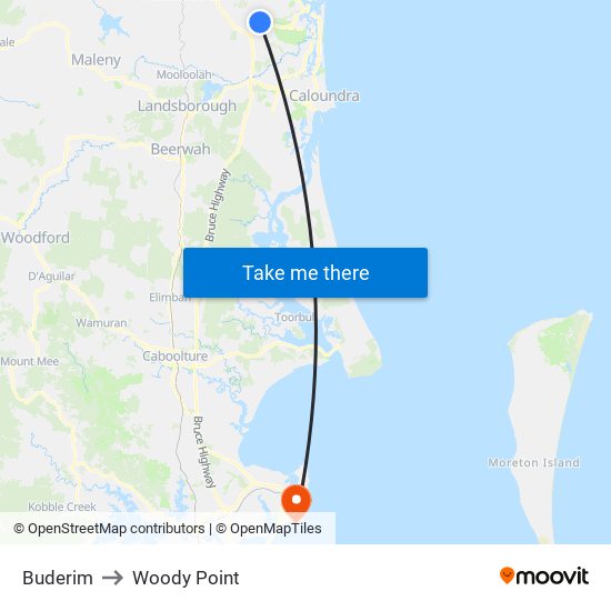 Buderim to Woody Point map