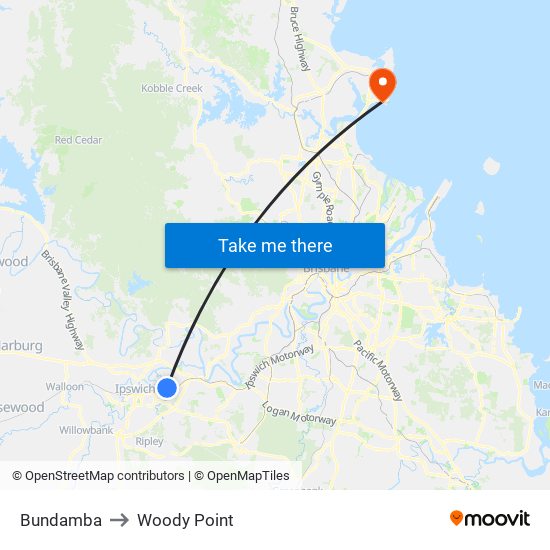 Bundamba to Woody Point map