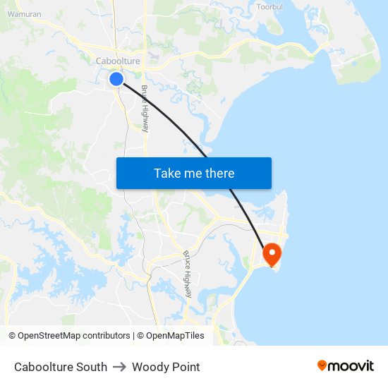 Caboolture South to Woody Point map
