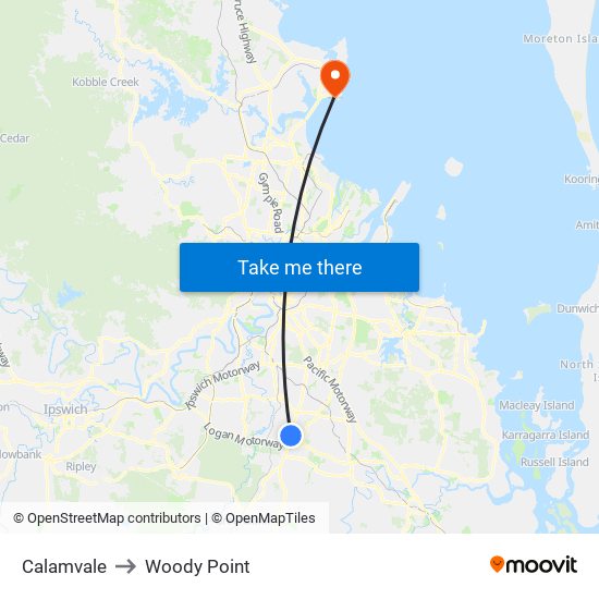 Calamvale to Woody Point map
