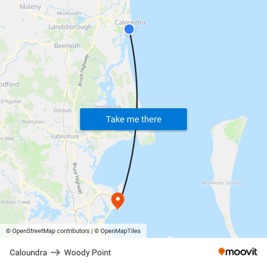 Caloundra to Woody Point map