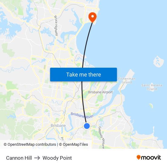 Cannon Hill to Woody Point map