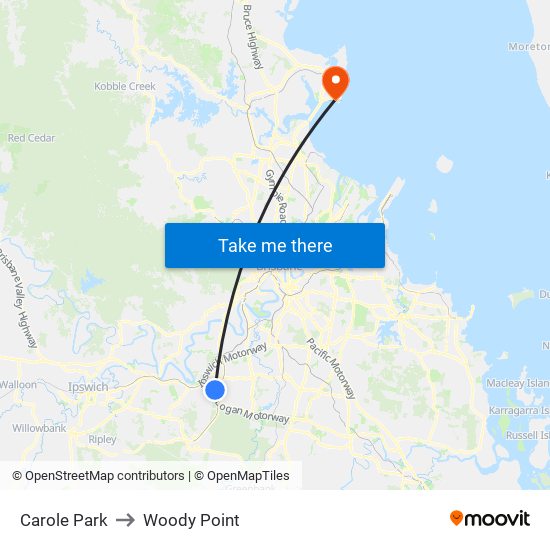 Carole Park to Woody Point map