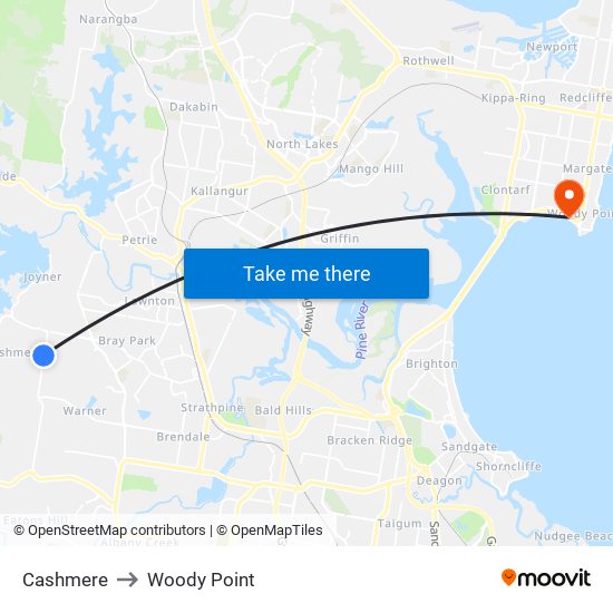 Cashmere to Woody Point map