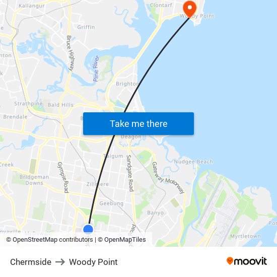 Chermside to Woody Point map