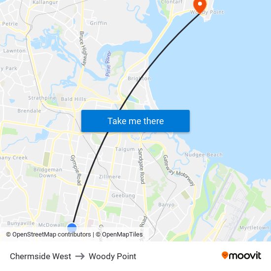 Chermside West to Woody Point map