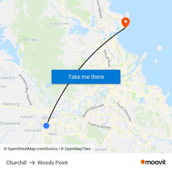 Churchill to Woody Point map