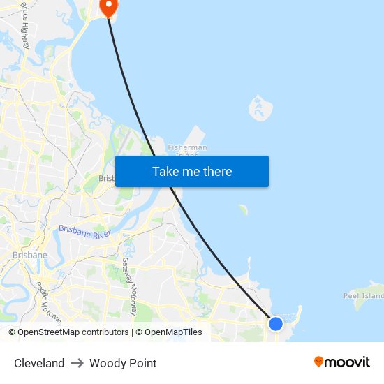 Cleveland to Woody Point map