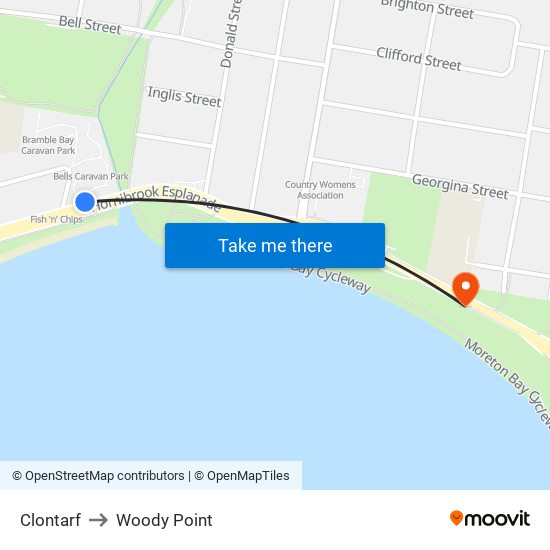 Clontarf to Woody Point map