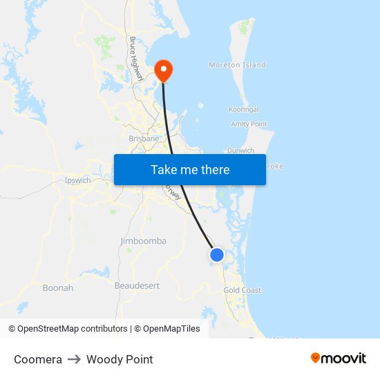 Coomera to Woody Point map