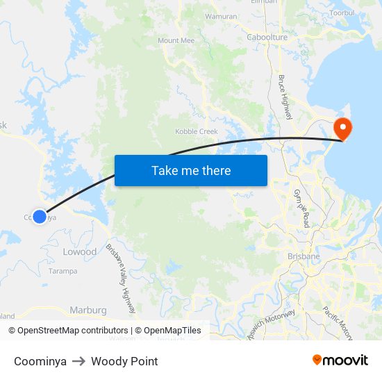 Coominya to Woody Point map