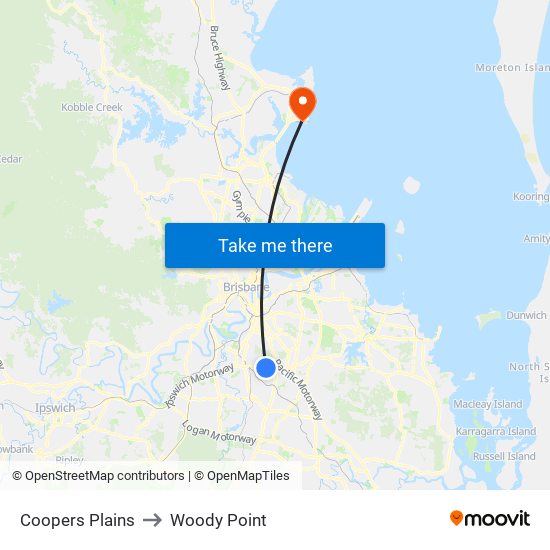 Coopers Plains to Woody Point map