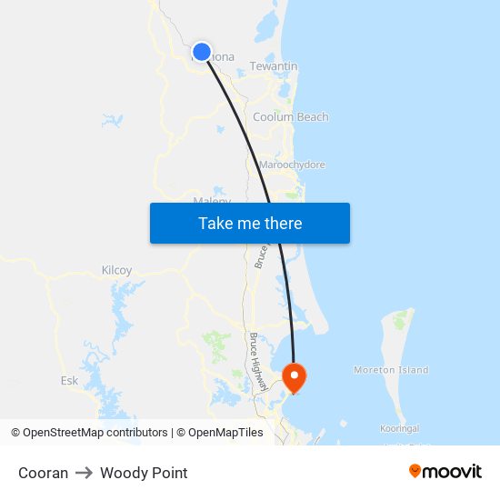 Cooran to Woody Point map