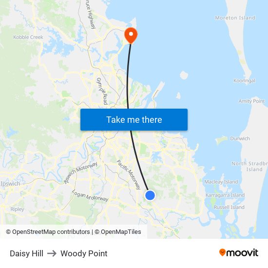 Daisy Hill to Woody Point map