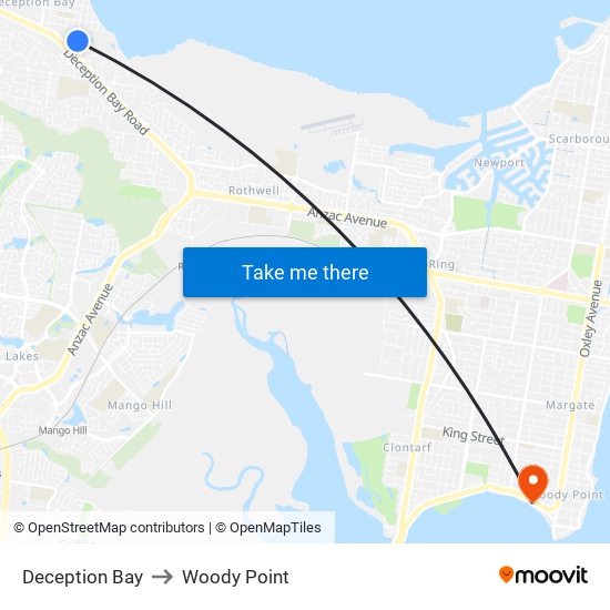 Deception Bay to Woody Point map