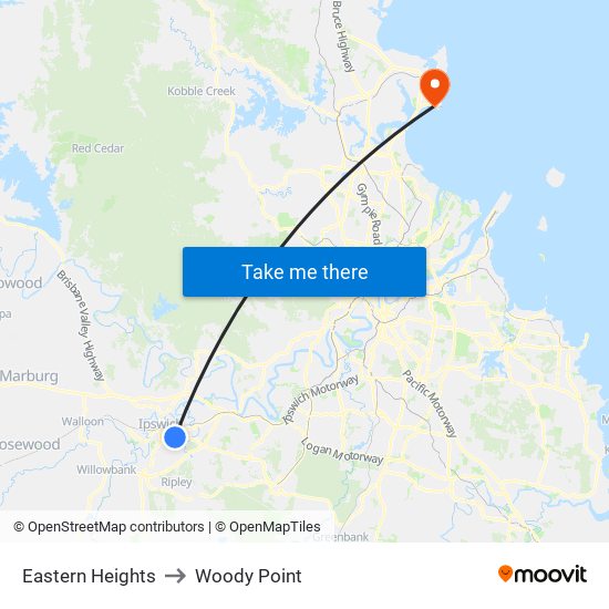 Eastern Heights to Woody Point map