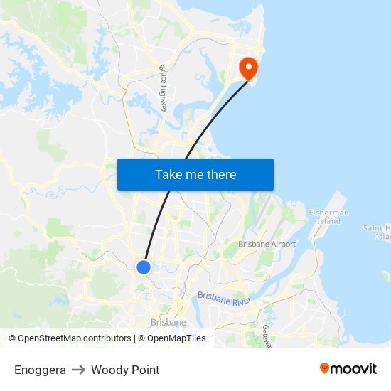 Enoggera to Woody Point map