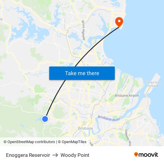 Enoggera Reservoir to Woody Point map