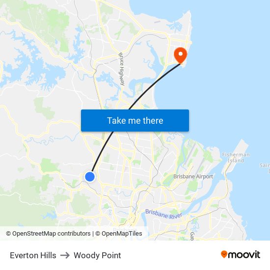 Everton Hills to Woody Point map