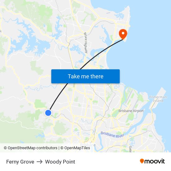 Ferny Grove to Woody Point map