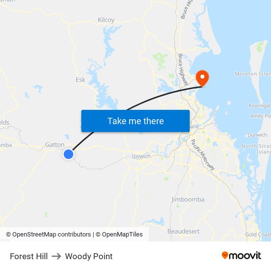 Forest Hill to Woody Point map