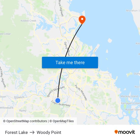 Forest Lake to Woody Point map