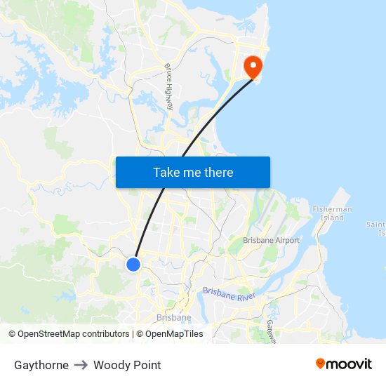 Gaythorne to Woody Point map