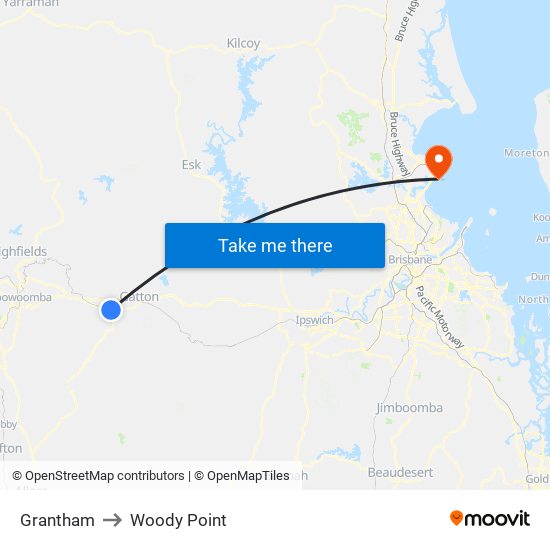 Grantham to Woody Point map