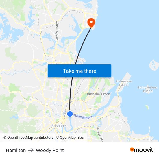 Hamilton to Woody Point map