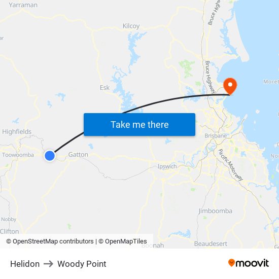 Helidon to Woody Point map