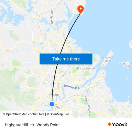 Highgate Hill to Woody Point map