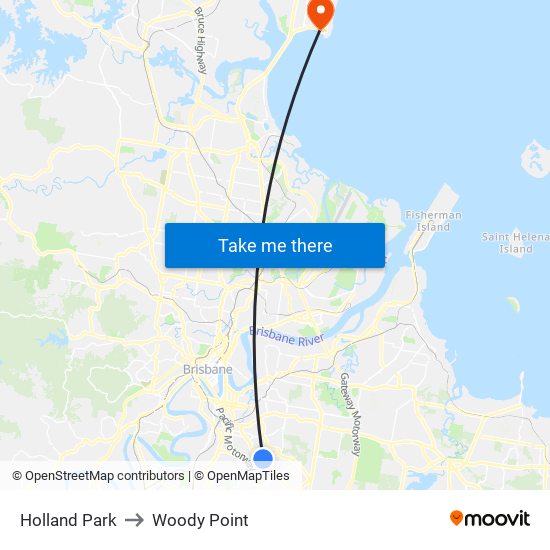 Holland Park to Woody Point map