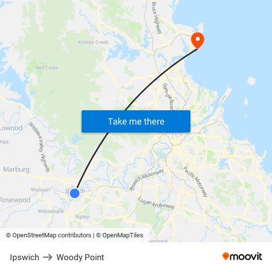 Ipswich to Woody Point map