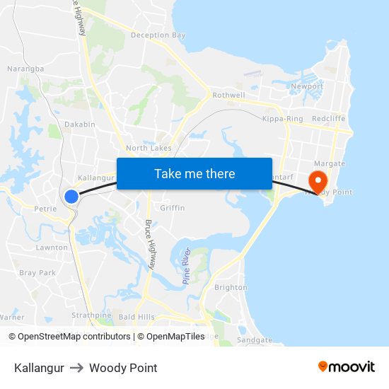 Kallangur to Woody Point map
