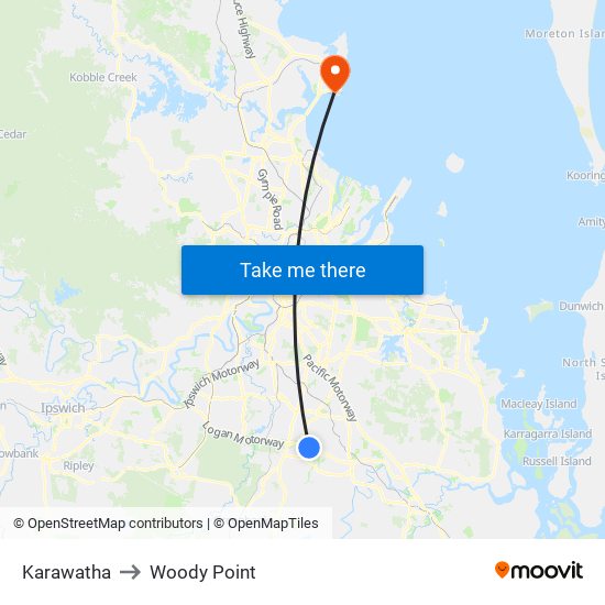 Karawatha to Woody Point map