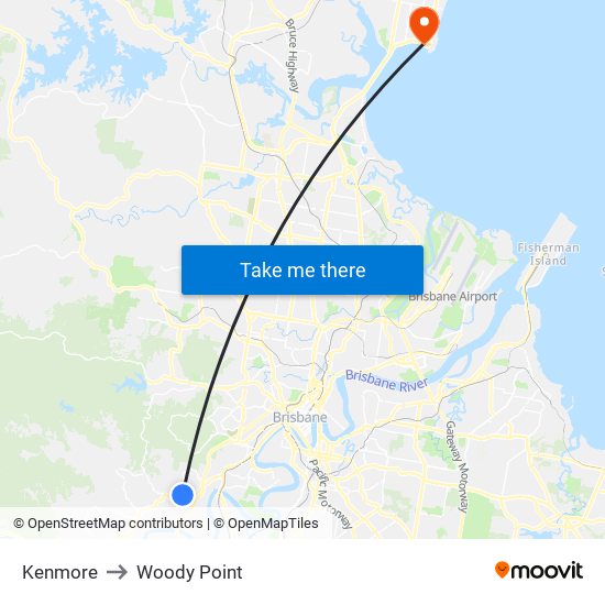 Kenmore to Woody Point map
