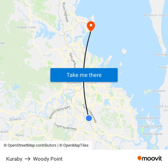Kuraby to Woody Point map