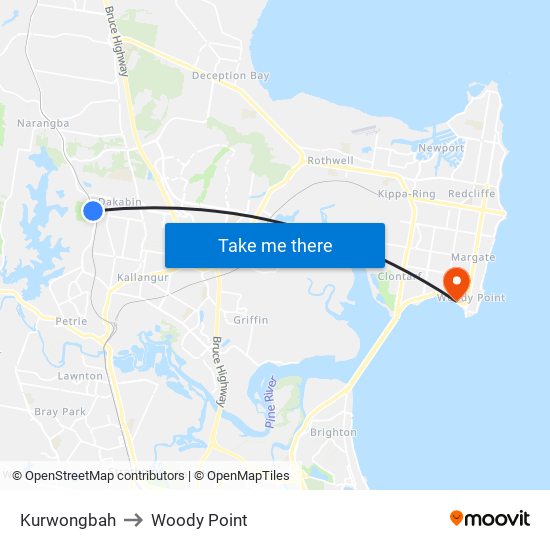 Kurwongbah to Woody Point map