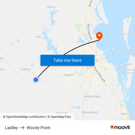 Laidley to Woody Point map