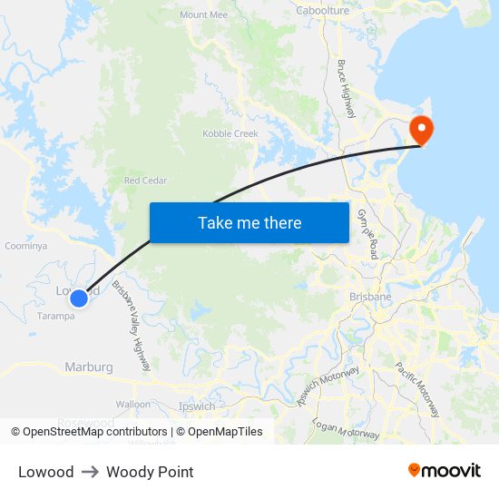 Lowood to Woody Point map