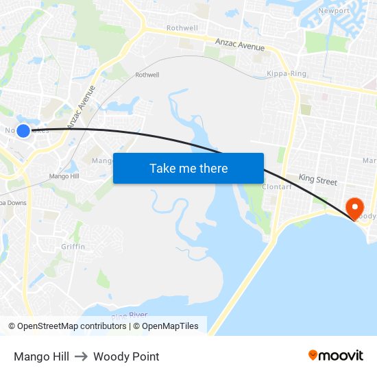 Mango Hill to Woody Point map