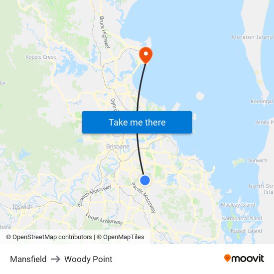 Mansfield to Woody Point map