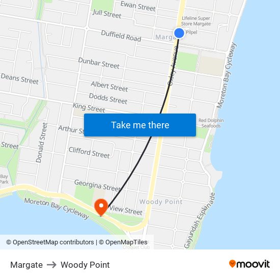 Margate to Woody Point map
