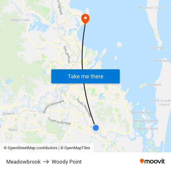Meadowbrook to Woody Point map