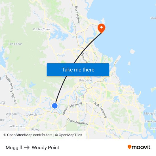 Moggill to Woody Point map